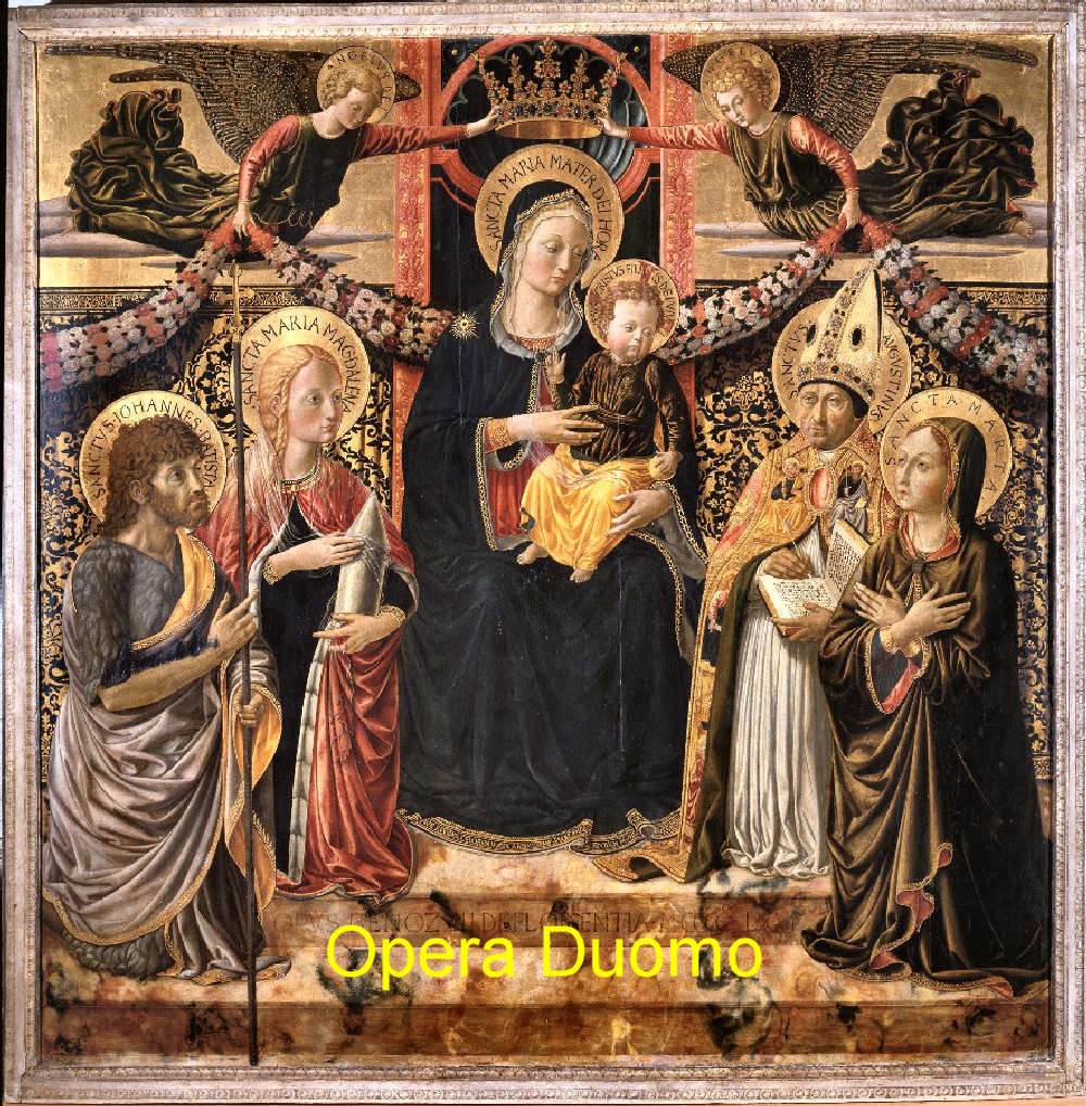 Benozzo Gozzoli Pala di Santa Maria Maddalena. Madonna col Bambino e SS Giovanni Battista, Maria Maddalena, Agostino e Marta
